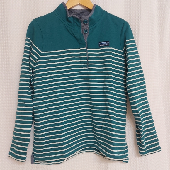 L.L Bean Teal and White striped Rugby Shirt - Picture 1 of 7